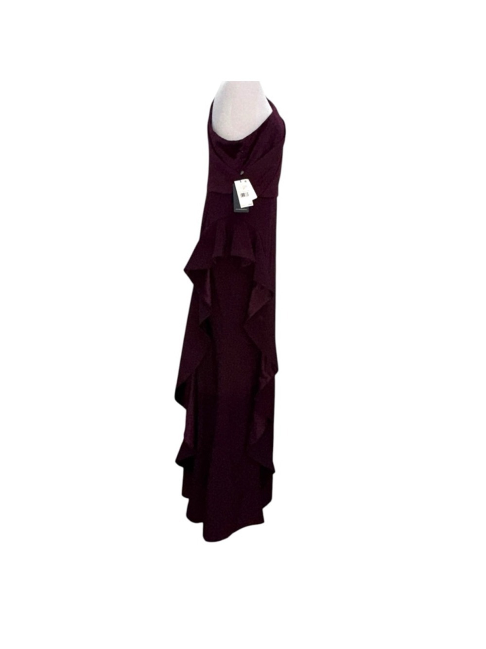 Adrianna Papell One Shoulder Burgundy Gown Ruffle Formal Dress Size 10 NWT - Picture 4 of 9